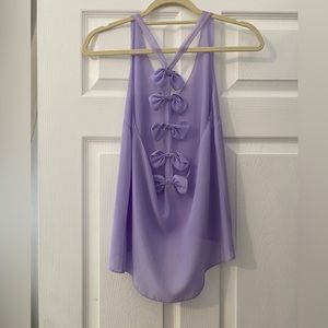 LF Millau lilac silk/satin v-neck bow blouse